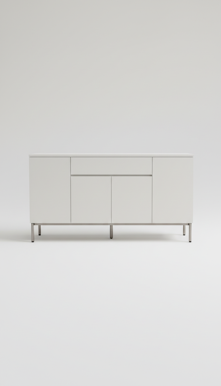 Buffet blanc porcelaine pieds métal brossé
